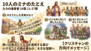 聖書「10人のしもべとミナのたとえ」の簡単な解（ルカの福音書19章11節~27節）