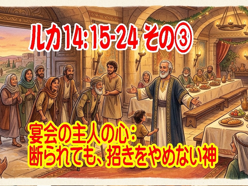 【 ルカ14:16-24 その ③ 】宴会の主人の心：断られても、招きをやめない神